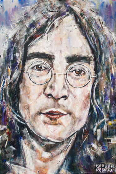 Painting of John Lennon. Portrait on canvas of musician from The Beatles by artist Kent Paulette.