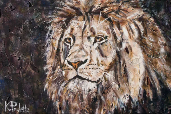 Lion painting wall art of Leo African Panthera male face.