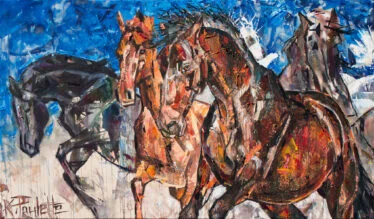 Painting of horses running. This equestrian art is for sale.